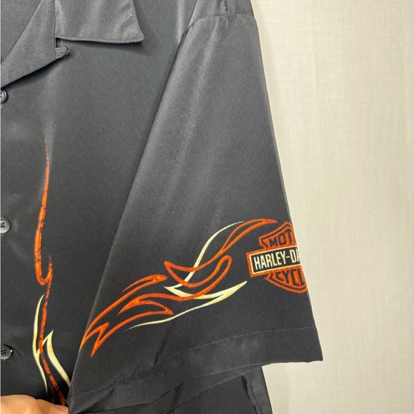 Vintage 2003 Harley Davidson Button Down Short Sleeve Bowler Shirt Flames Eagle - Picture 8 of 11